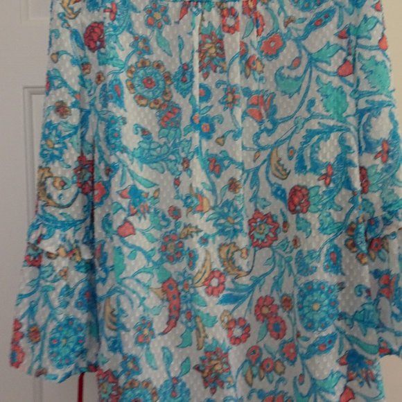 Women's Blue Print Runic Top w. Attached Tank-NWT - Picture 5 of 11